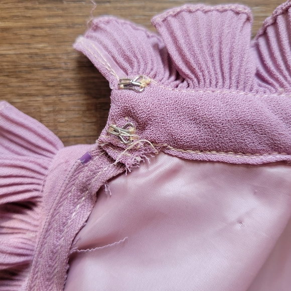 Vintage Lilac Dress Ruffle Trim Pleated Skirt - Picture 12 of 16